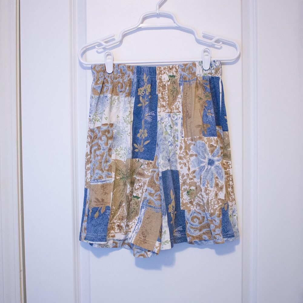 Boho VTG Blair Shorts Patchwork Floral Geometric Blue Tan 90s M | Soft Summer